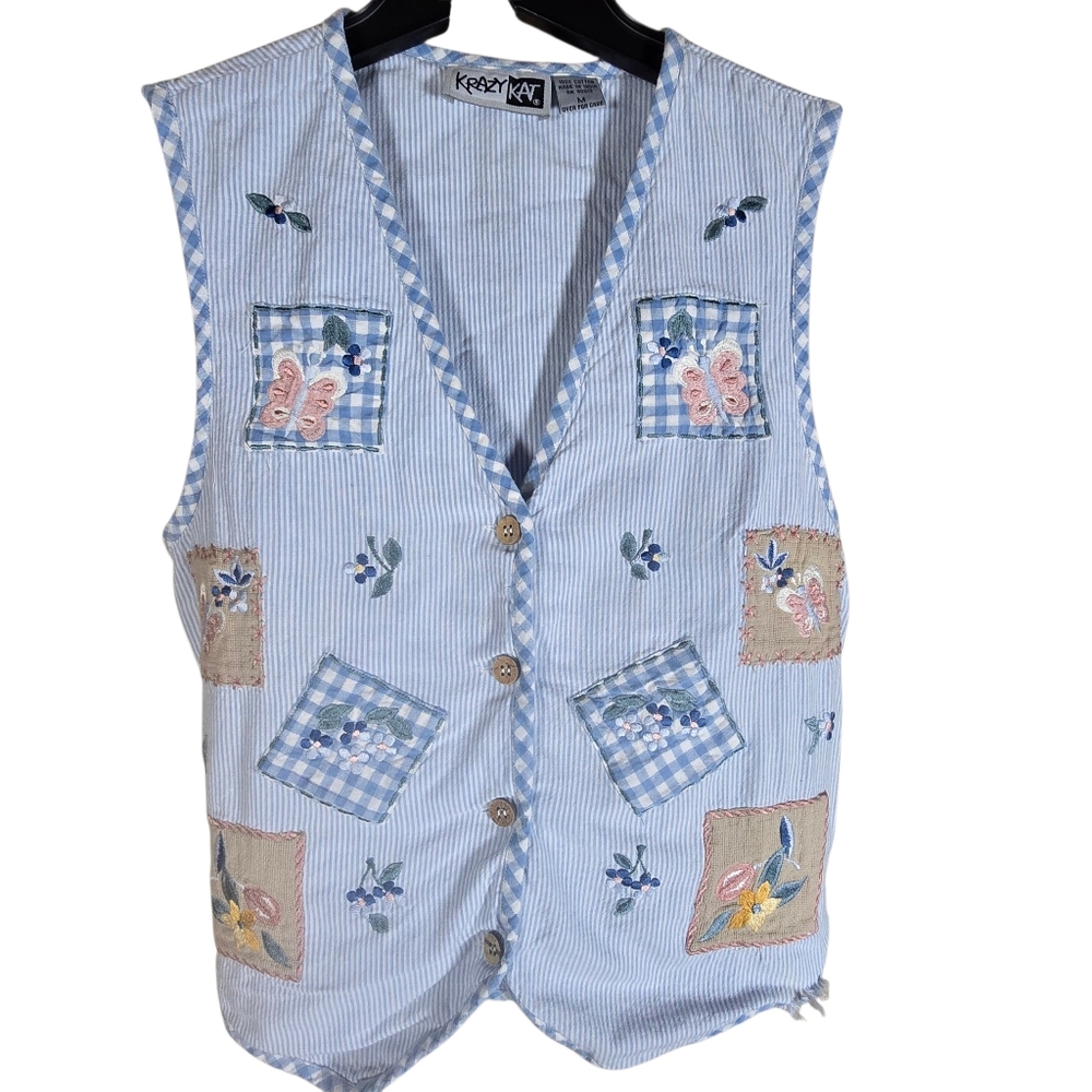 Vintage Krazy Kat Floral Butterfly Patchwork Cottagecore Grannycore Vest Medium
